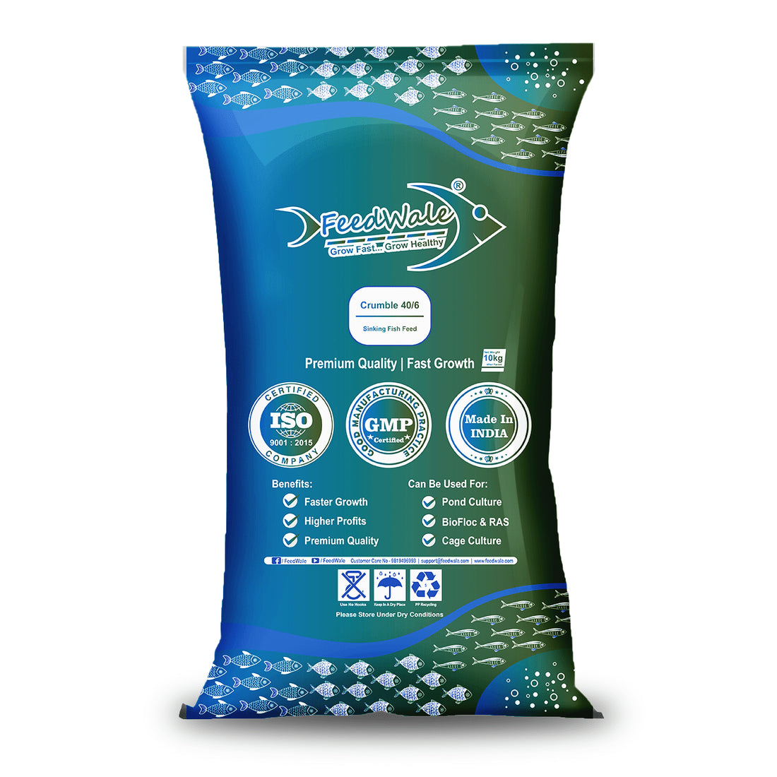 FeedWale Crumble 40/6 Sinking Fish Feed 10kg Bag