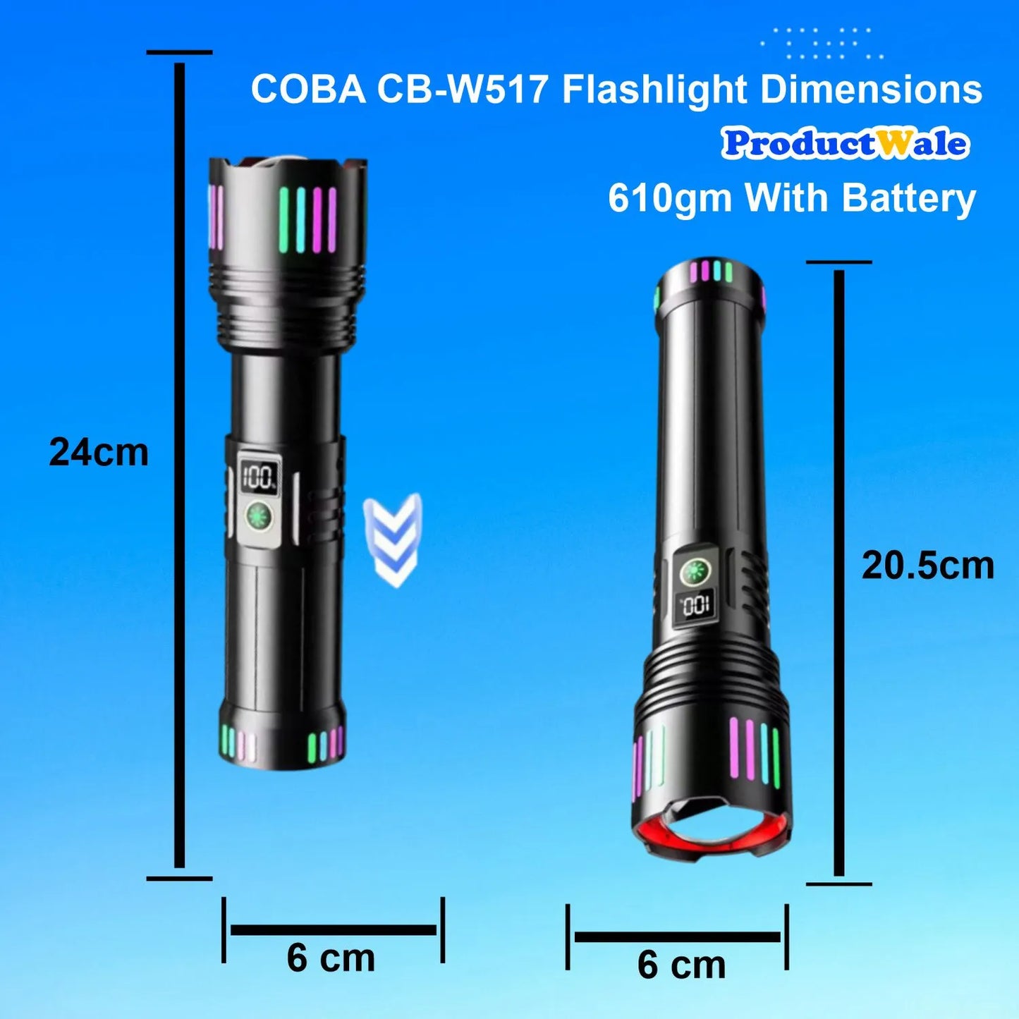 COBA CB-W517 Torch Flashlight | 2000M Brightness With Digital Display