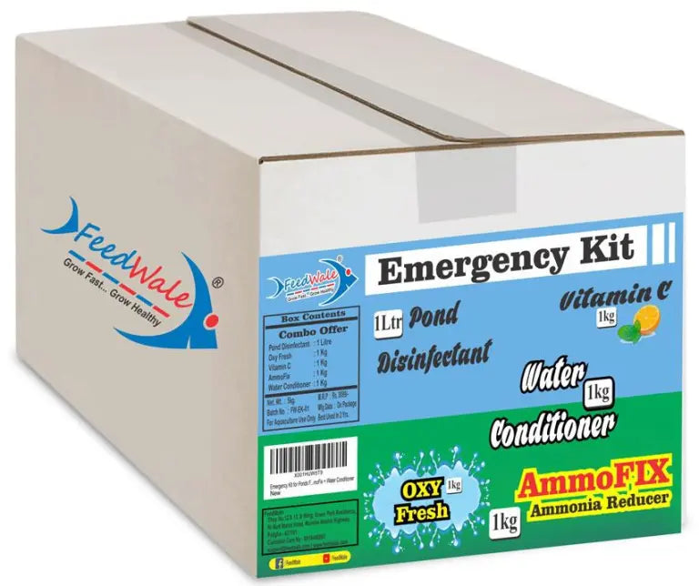 Emergency Kit for Fish Pond Health: Pond Disinfectant, Oxy Fresh, Vitamin C, AmmoFix, and Water Conditioner