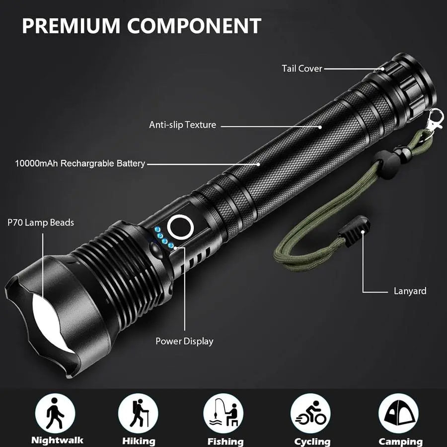 2km Long Range Rechargeable LED Flashlight Zoomable Torch by Small Sun