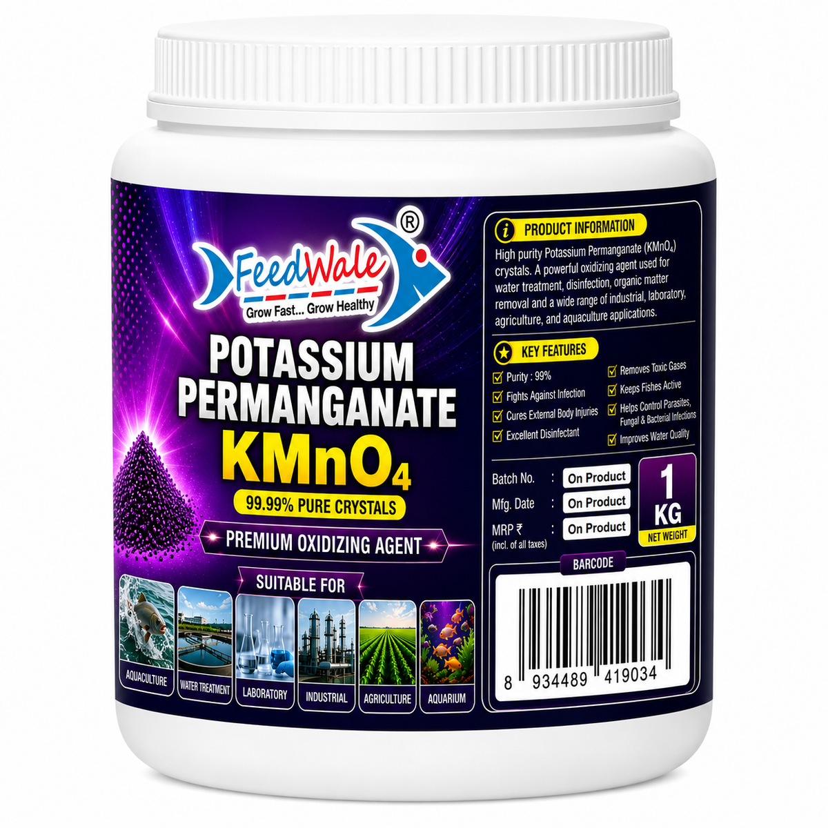 Potassium Permangnate KMnO4 1Kg 99.99% Pure by FeedWale