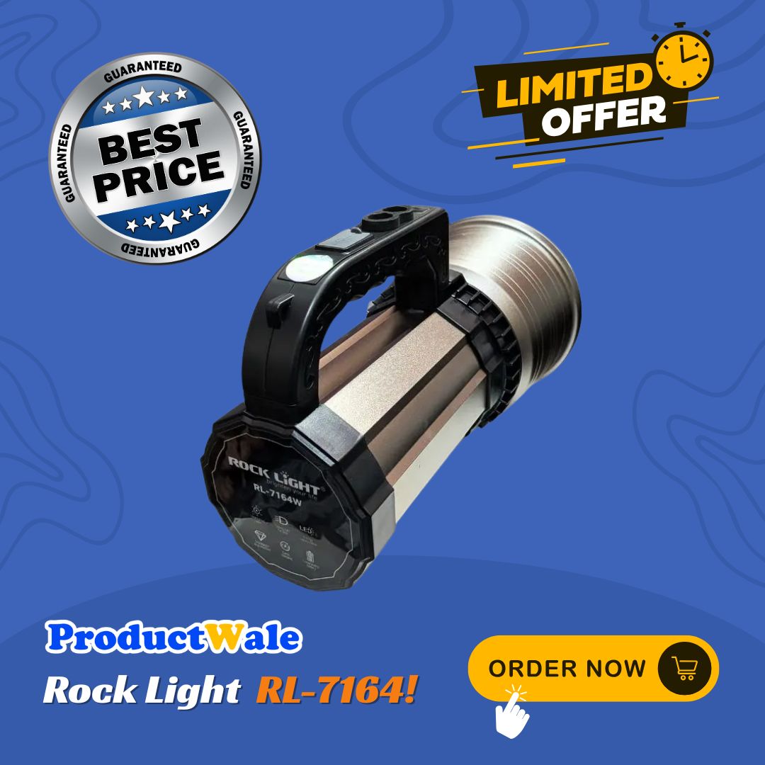Rock Light RL-7164 flashlight with 'Best Price' guarantee badge and 'Limited Offer' text on a blue background.