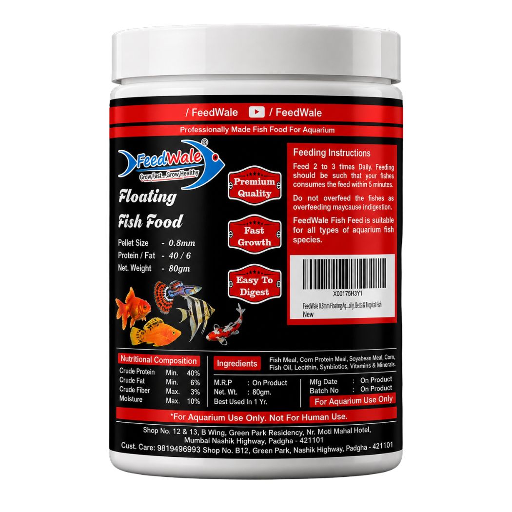 80gm Aquarium Fish Food 0.8mm Floating Pellets | High Protein Feed