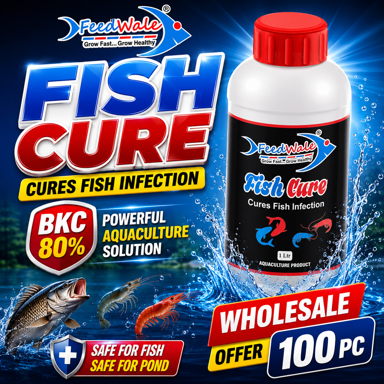 100Pc FeedWale Fish Cure BKC 80 for Fish Farming
