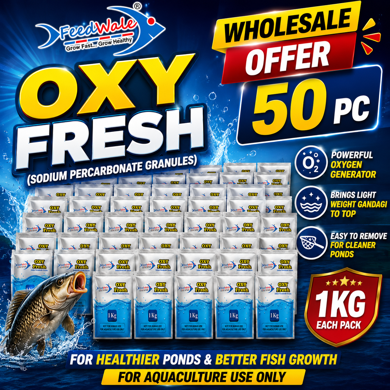 50Pc FeedWale Oxy Fresh Oxygen Releasing Crystals for Fish Farming