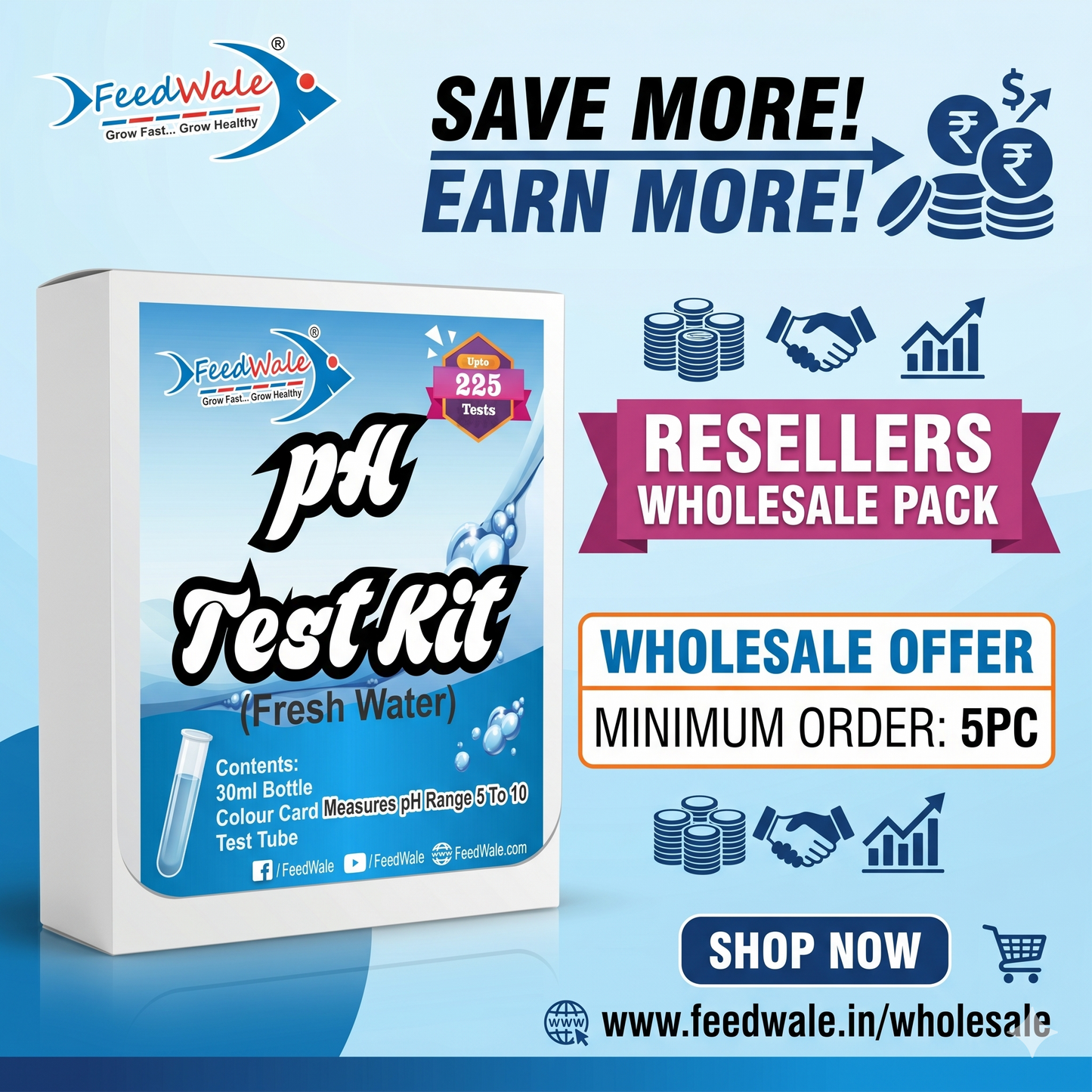 5pc FeedWale pH Test Kit - Wholesale Pack 2