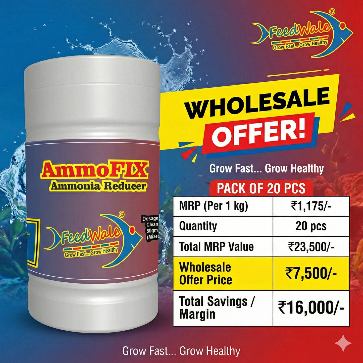 20pc FeedWale AmmoFIX Ammonia Reducer (20 Pack Of 1Kg)