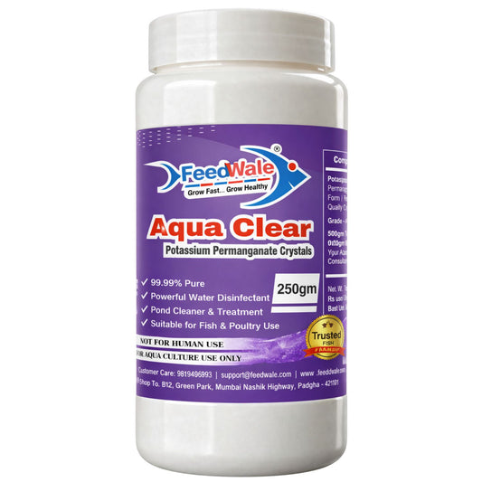 FeedWale Aqua Clear Potassium Permanganate Crystals 250gm bottle 99.99% pure KMnO4 pond cleaner