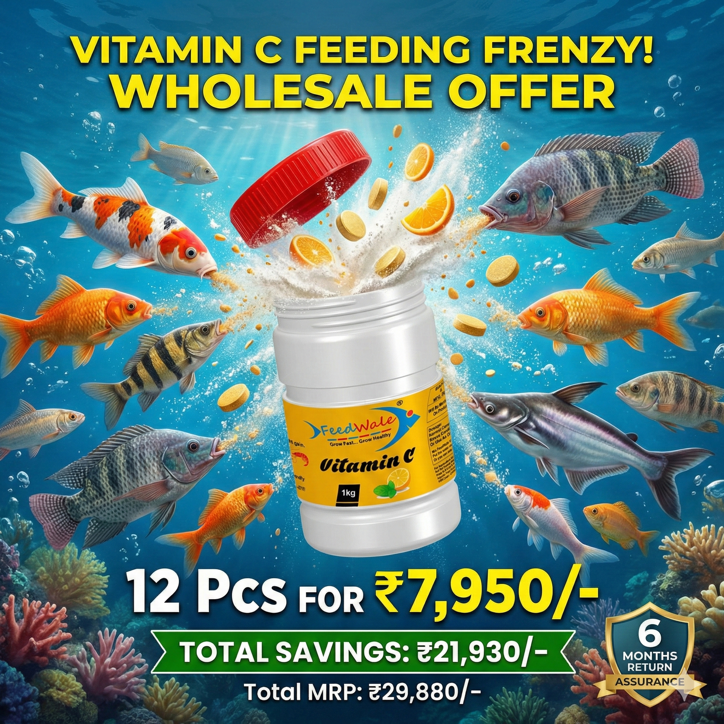 12pc Of FeedWale Vitamin C Fish Feed Supplement (12 Packs Of 1kg Each)