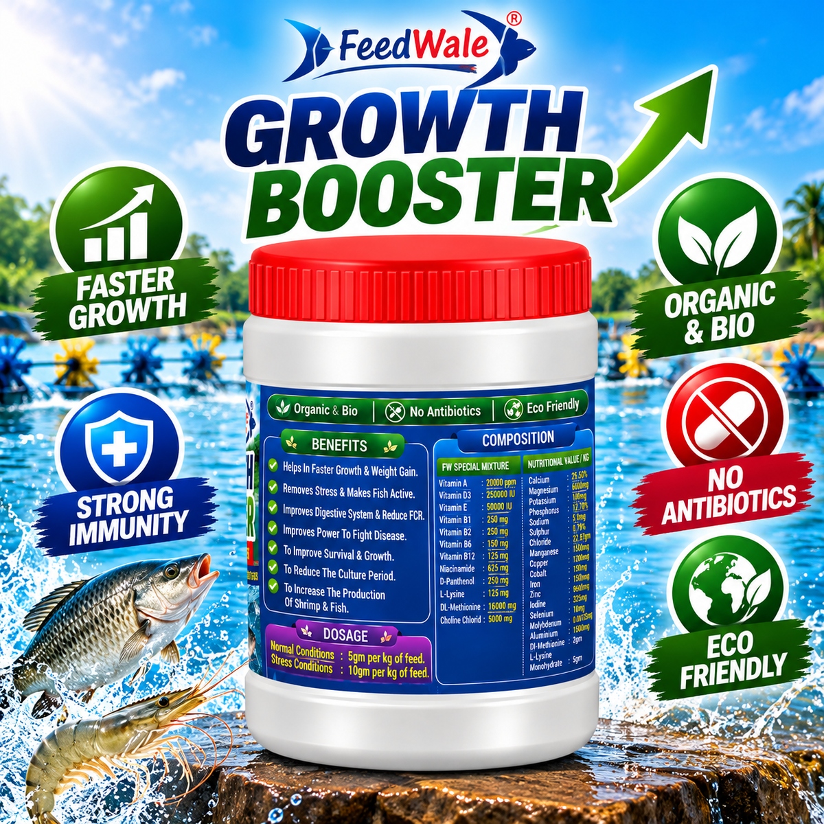 FeedWale Growth Booster for Biofloc Fish Farming