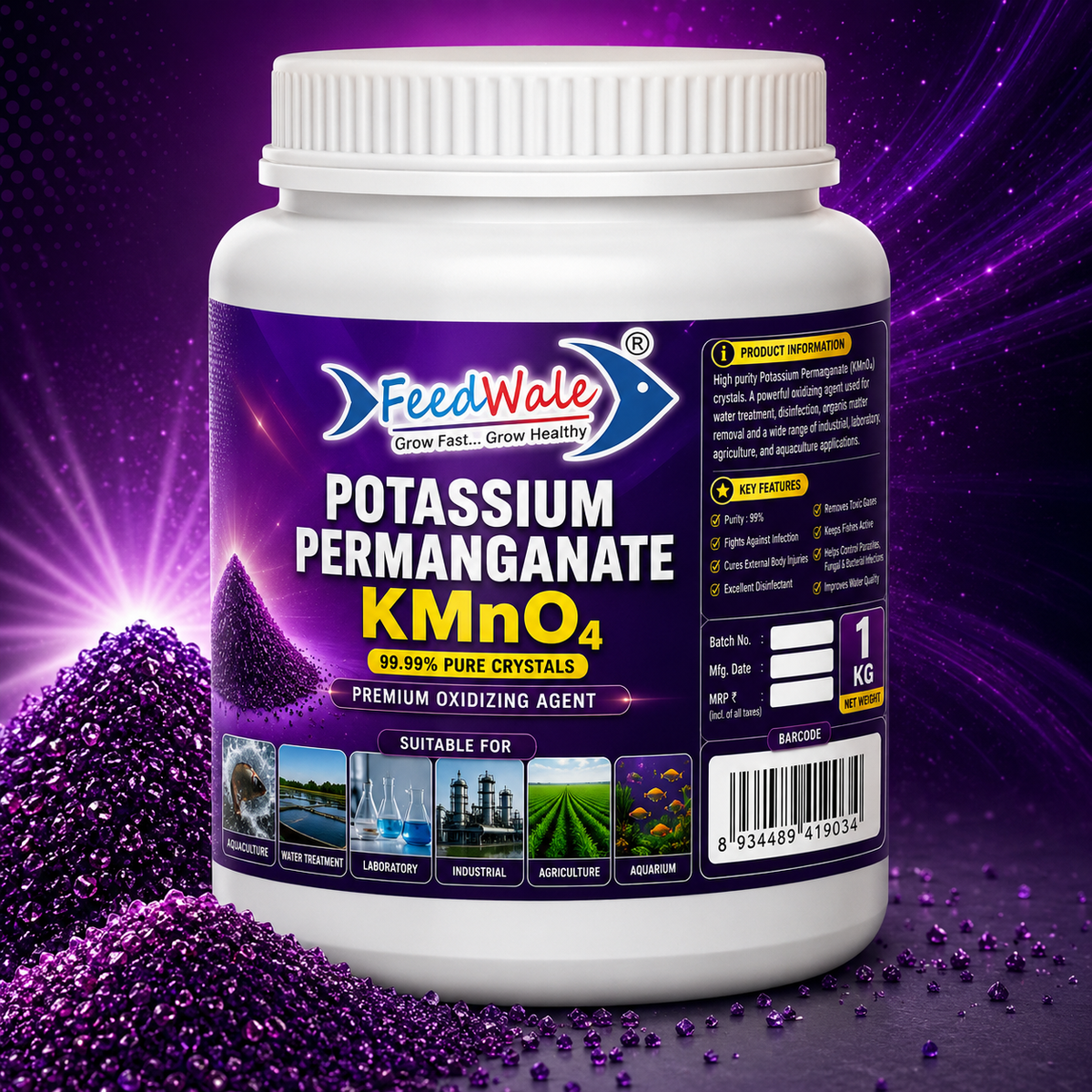Potassium Permangnate KMnO4 1Kg 99.99% Pure by FeedWale
