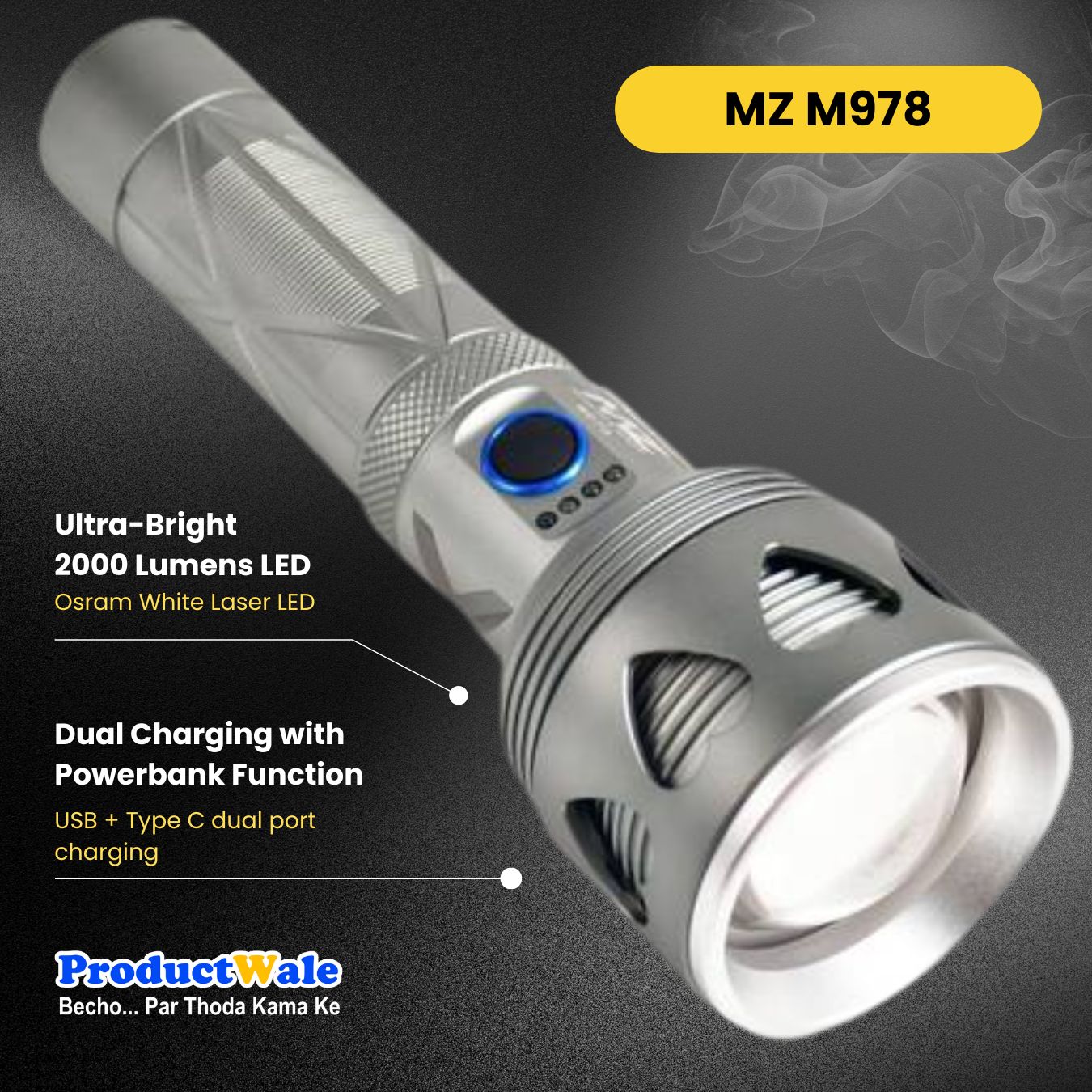 Rechargeable Torch with Power Bank Feature